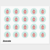 Sticker Rond Cupcake rose Kawaii et Pois bleu Mint (Feuille)
