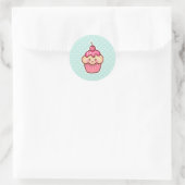 Sticker Rond Cupcake rose Kawaii et Pois bleu Mint (Sac)