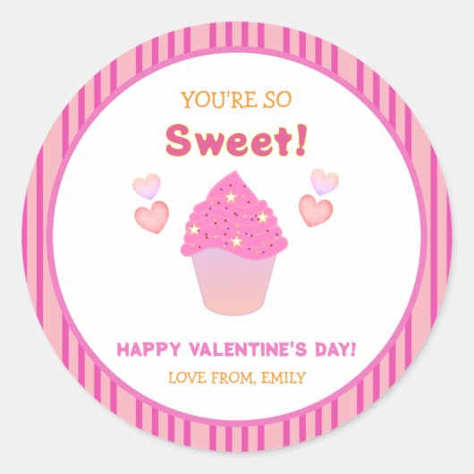 Sticker Rond Cupcake rose mignon Coeurs sucrés Saint-Valentin (Devant)