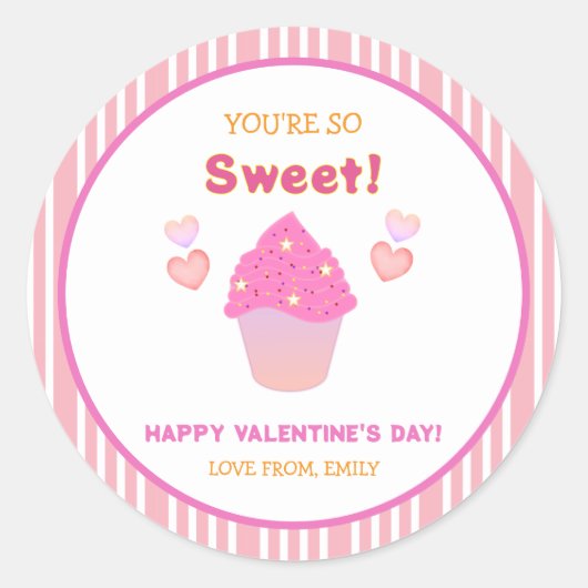 Sticker Rond Cupcake rose mignon Coeurs sucrés Saint-Valentin (Devant)
