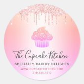 Sticker Rond Cupcake Rose Parties scintillant boulangerie Rainb (Devant)
