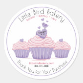 Sticker Rond Cupcake rose personnalisable Merci de boulangerie (Devant)