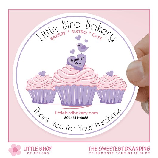 Sticker Rond Cupcake rose personnalisable Merci de boulangerie