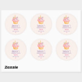 Sticker Rond Cupcake rose Unicorne avec Rose Candle Business (Feuille)