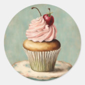 Sticker Rond Cupcake rose vintage Anniversaire Tea Party (Devant)