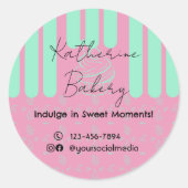 Sticker Rond Cupcake Stripes Pink Mint Bakery (Devant)