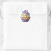 Sticker Rond cupcake violet avec fleurs anniversaire (Sac)