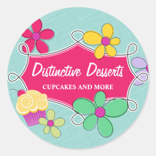 Sticker Rond Cupcake Whimsical Floral Baking Box Seals