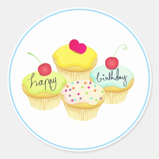 Sticker Rond Cupcakes de Joyeux Anniversaire (Devant)
