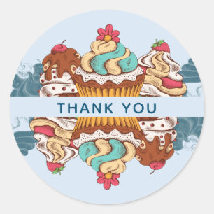 Sticker Rond Cupcakes de style rétro Merci dessert doux