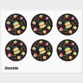 Sticker Rond Cupcakes et gâteaux noirs Joyeux anniversaire (Feuille)