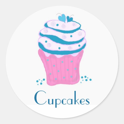 Sticker Rond Cupcakes rose et bleu tourbillon (Devant)