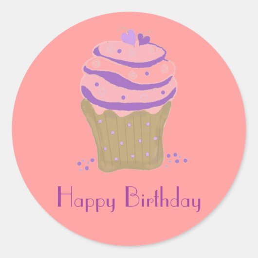 Sticker Rond Cupcakes rose et violet (Devant)