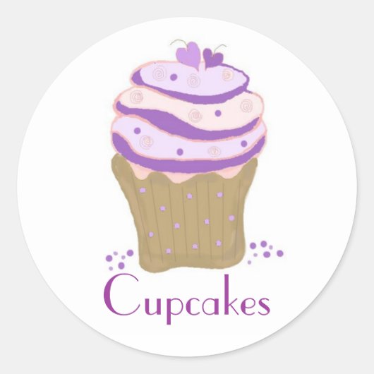 Sticker Rond Cupcakes Tourbillon Rose et Violet (Devant)