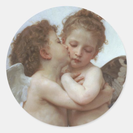 Sticker Rond Cupid and Psyche as children - William Bouguereau (Devant)