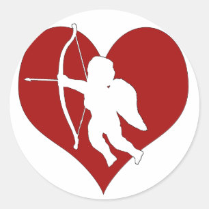 Sticker Rond Cupid dans un coeur (Ajouter votre texte)