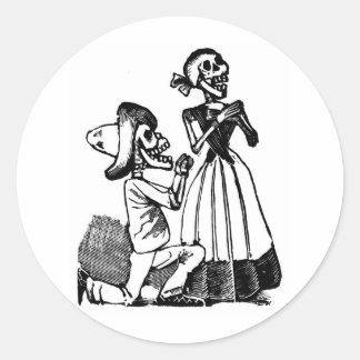 Sticker Rond Cupidon Calavera, Skeleton Lovers c. Années 1900