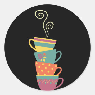 Sticker Rond Cuprs de porcelaine empilée, thé, tourbillon de va