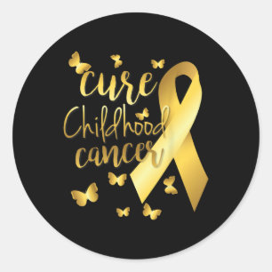 Sticker Rond Cure Childhood Cancer With Gold Ribbon