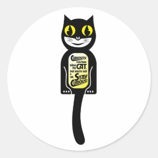 Sticker Rond Curieux chat noir jaune