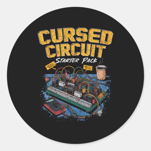Sticker Rond Cursed Circuit Starter Pack Funny Electronics Hall (Devant)