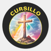 Sticker Rond Cursillo Wood Cross With Rainbow and Clouds (Devant)