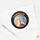 Sticker Rond Cursillo Wood Cross With Rainbow and Clouds (Enveloppe)