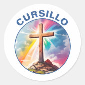 Sticker Rond Cursillo Wood Cross With Rainbow and Clouds (Devant)