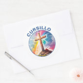 Sticker Rond Cursillo Wood Cross With Rainbow and Clouds (Enveloppe)