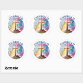 Sticker Rond Cursillo Wood Cross With Rainbow and Clouds (Feuille)