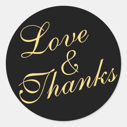 Sticker Rond Cursive Love & Thanks Mariage Gold & Black (Devant)