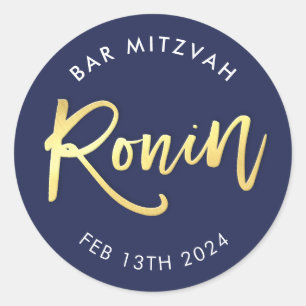 Sticker Rond CUSTOM Bar Mitzvah marine + or pour RONIN