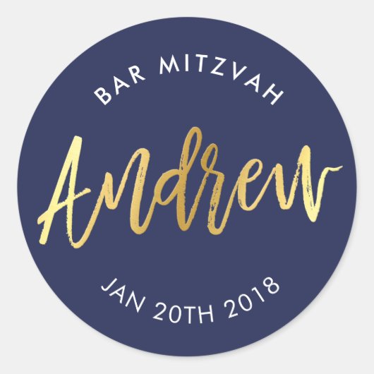 Sticker Rond CUSTOM Bar Mitzvah pour Andrew navy + or (Devant)