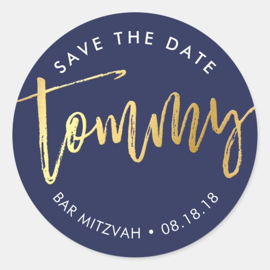 Sticker Rond CUSTOM Bar Mitzvah pour Tommy navy + or (Devant)