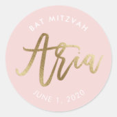 Sticker Rond CUSTOM Bat mitzvah blush or rose nom ARIA (Devant)