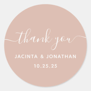 Sticker Rond Custom Beige Blush Thank You Wedding Classic Roun