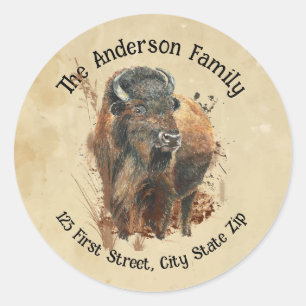Sticker Rond Custom Bison Buffalo Faune Nature Art animal