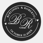 Sticker Rond Custom black and white Monogram Wedding  love (Devant)