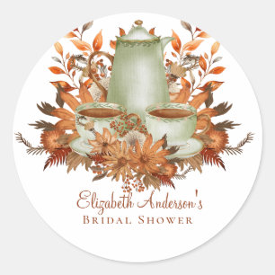 Sticker Rond Custom Boho Terracotta Floral Sage Tea Party Événe