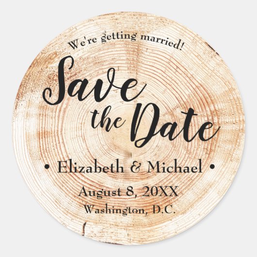 Sticker Rond Custom Bois Couper disque rustique Mariage Enregis (Devant)