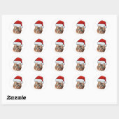 Sticker Rond Custom Cat Face Photo Santa Hat Christmas (Feuille)