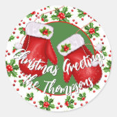 Sticker Rond Custom Classic Holiday Green Holly Red Berries (Devant)