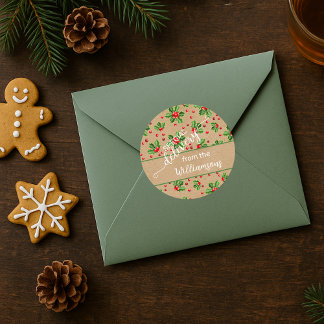 Sticker Rond Custom Classic Holiday Green Holly Red Berries