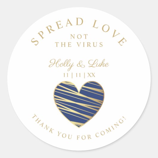 Sticker Rond Custom Dark Blue Heart Wedding Sanitizer Hands (Devant)