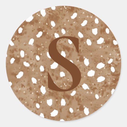 Sticker Rond Custom Deer Print Monogram, Rustic Fawn  (Devant)