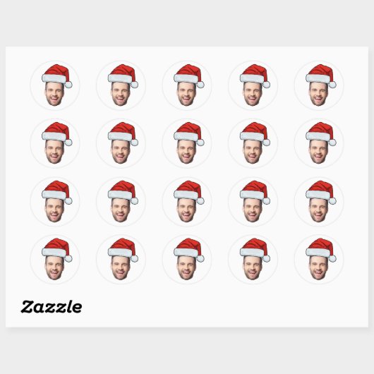 Sticker Rond Custom Face Photo Santa Claus Hat Christmas (Feuille)