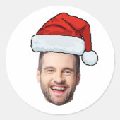 Sticker Rond Custom Face Photo Santa Hat Christmas (Devant)