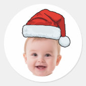 Sticker Rond Custom Face Photo Santa Hat Christmas (Devant)
