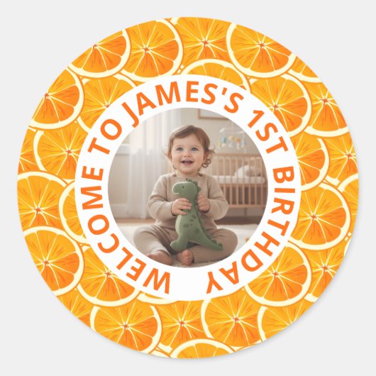 Sticker Rond Custom First Citrus Birthday Photo (Devant)