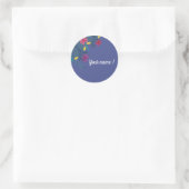 Sticker Rond Custom floral  elegant blue simple name (Sac)